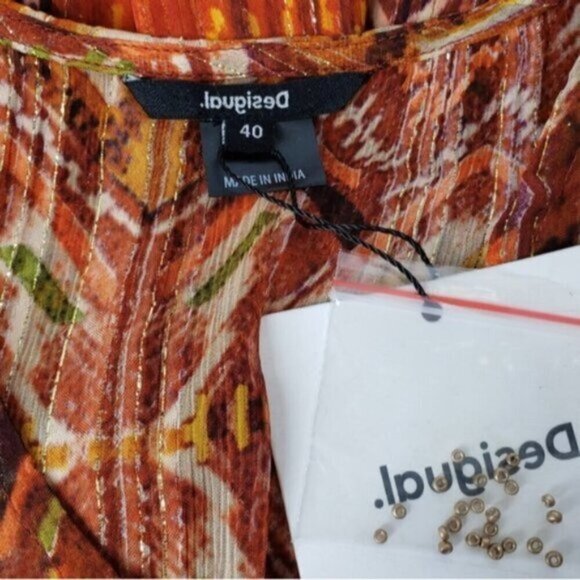 New Desigual Boho Women's Maxi Dress Gold Metallic Thread Sz 6 African Friez… - Picture 8 of 15